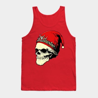 Digital Art of a Skeleton Wearing a Santa Hat and Holding a Christmas Tree Sticker Tank Top